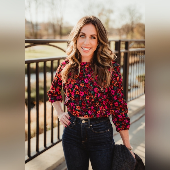 Bohemian Women Long Sleeve Floral Multicolor Blouse Size M 🤎 Wild Fable - Picture 5 of 10